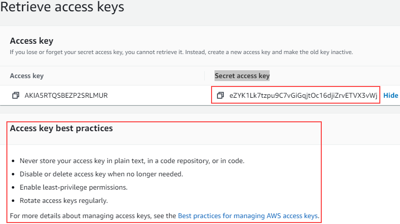 AWS access secret