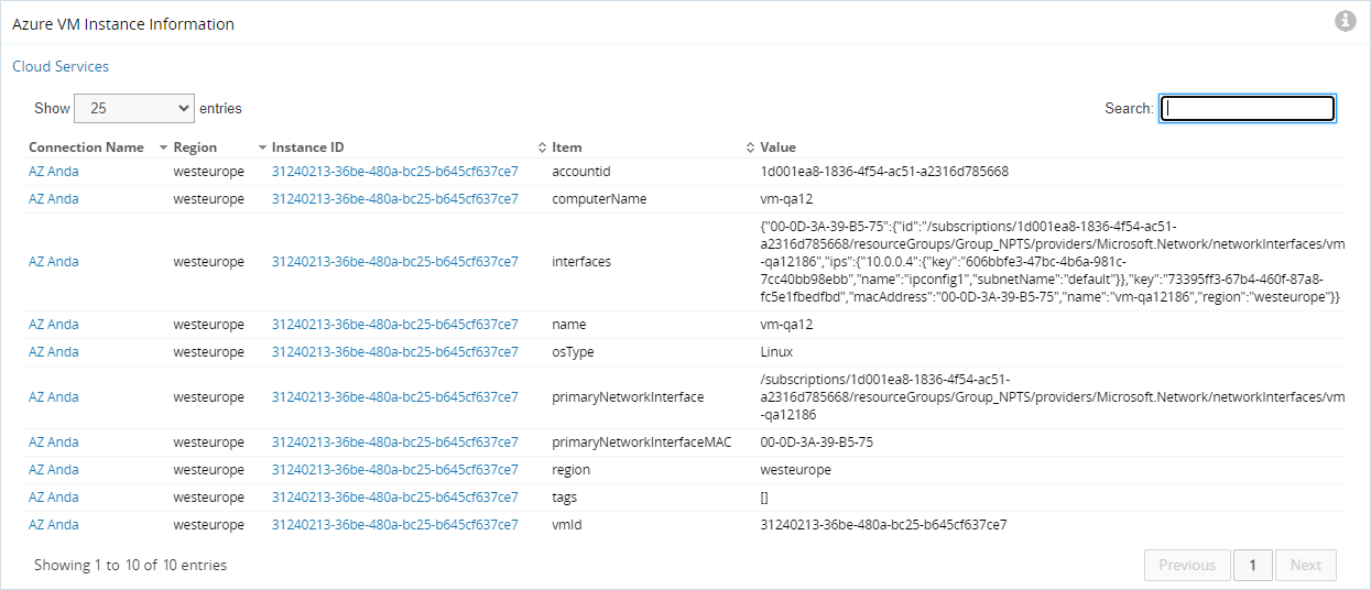 Azure VM Instance Information