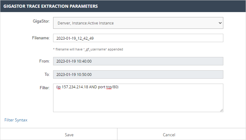 Trace Extraction Parameters