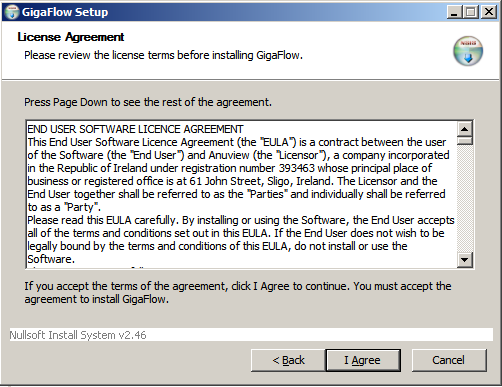 GigaFlow EULA screen.