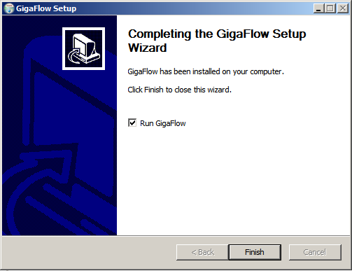 GigaFlow installation finished screen.