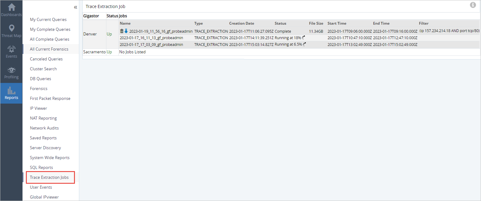 Reports - Trace Extraction Jobs