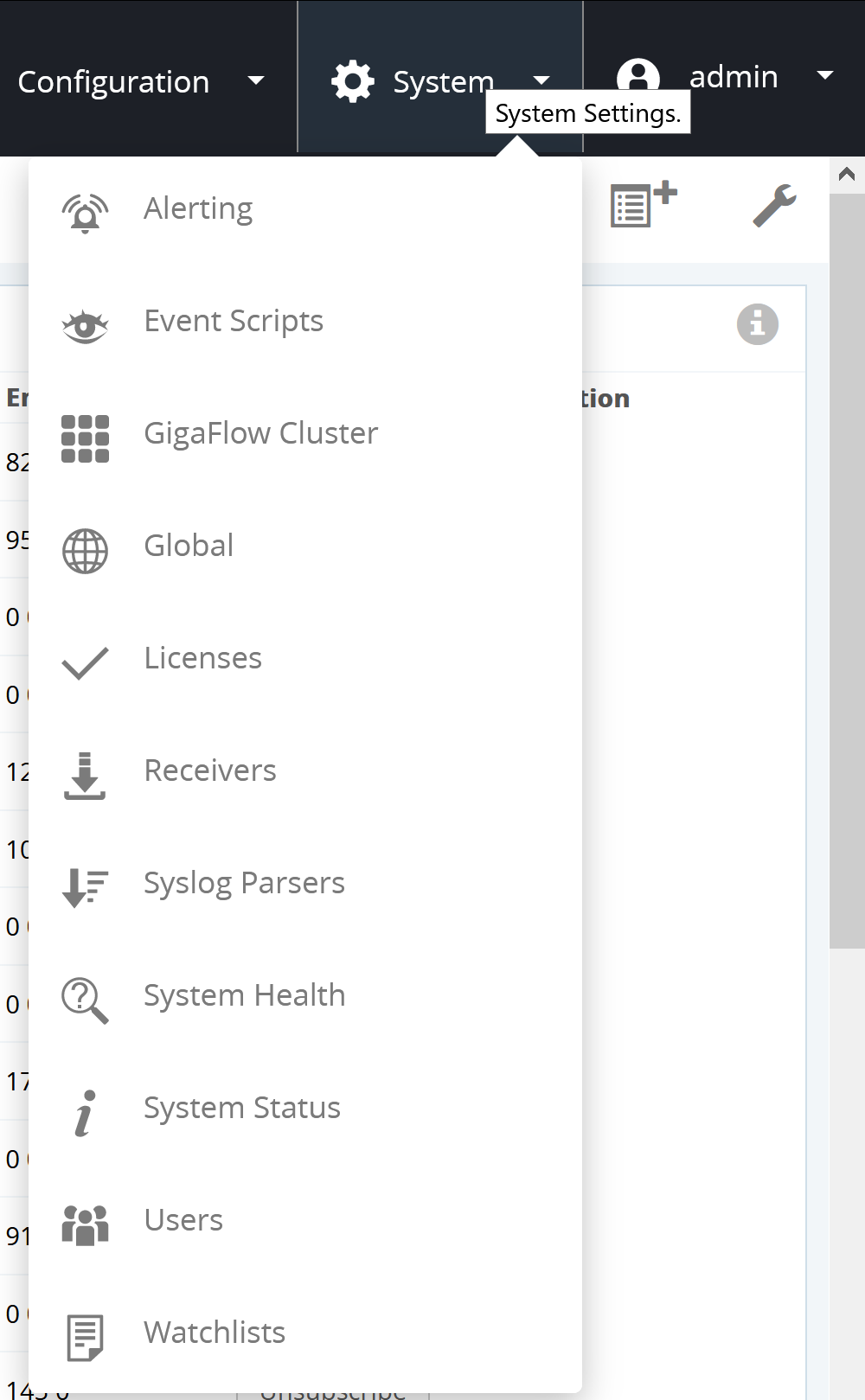 The system settings menu.