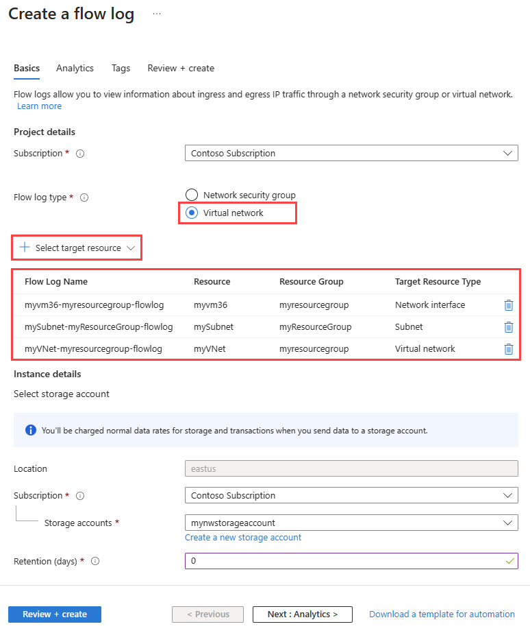 Create a VNET flow log